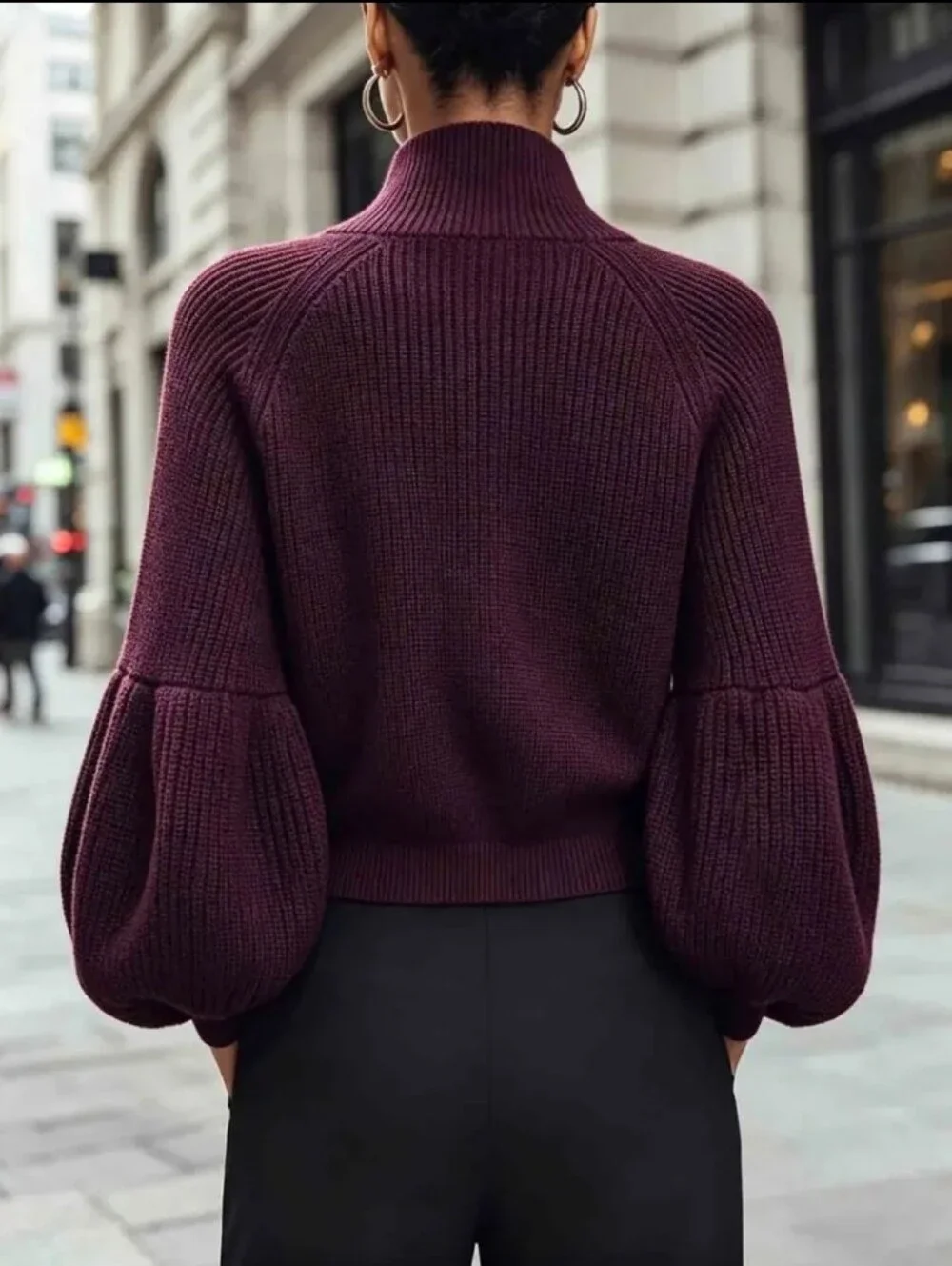 Autumn/Winter Fabric Cropped Zip-Front Cardigan, Featuring a High Stand-up